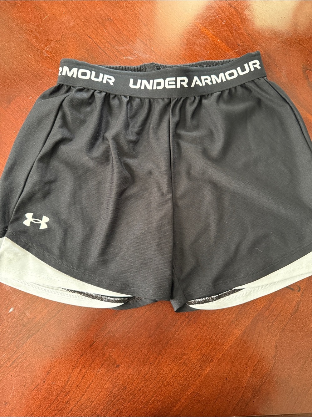 Under Armour Black Athletic Shorts with White Logo Trim